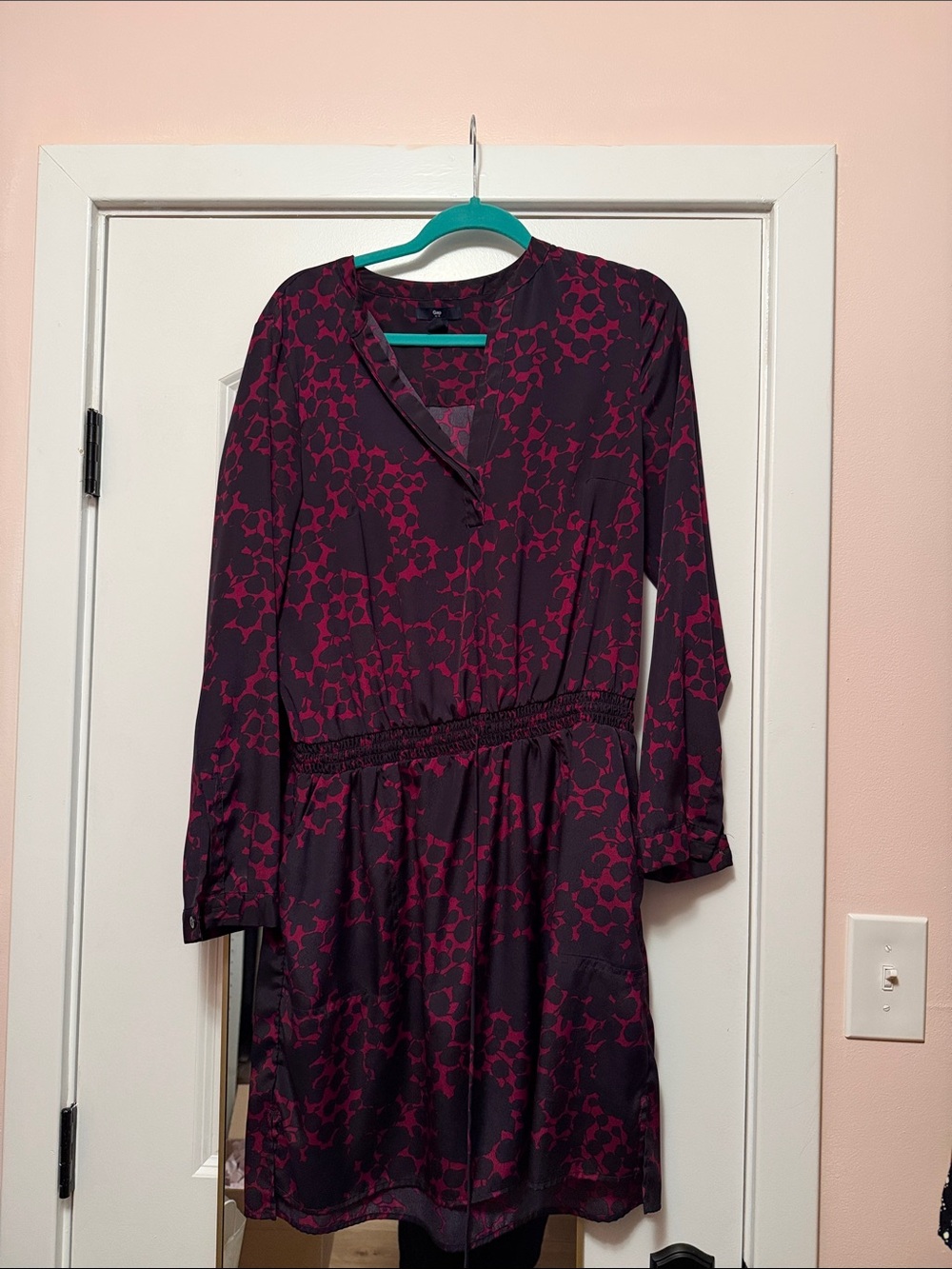 GAP Long Sleeve Dark Purple Dress with Magenta Print
